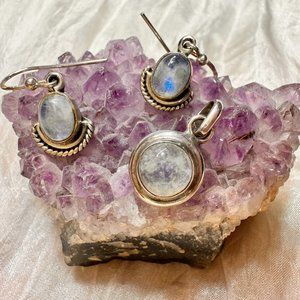 Moonstone Pendant and Earrings